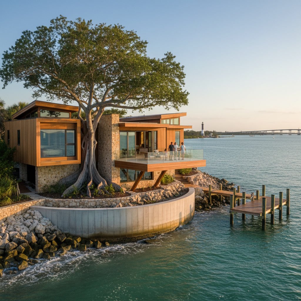 Completed custom home exterior with modern architecture in Florida