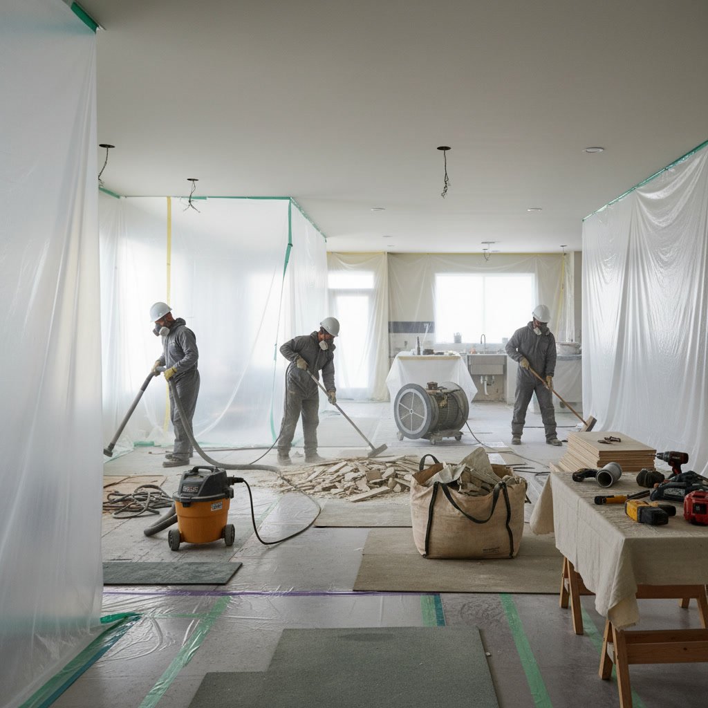 Temporary living setup during whole home renovation with protected family spaces